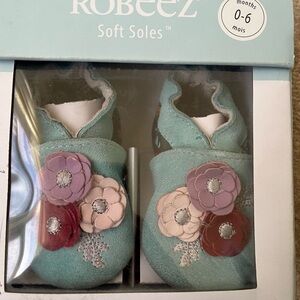 Robeez Soft Soles Baby Shoes - teal blue floral